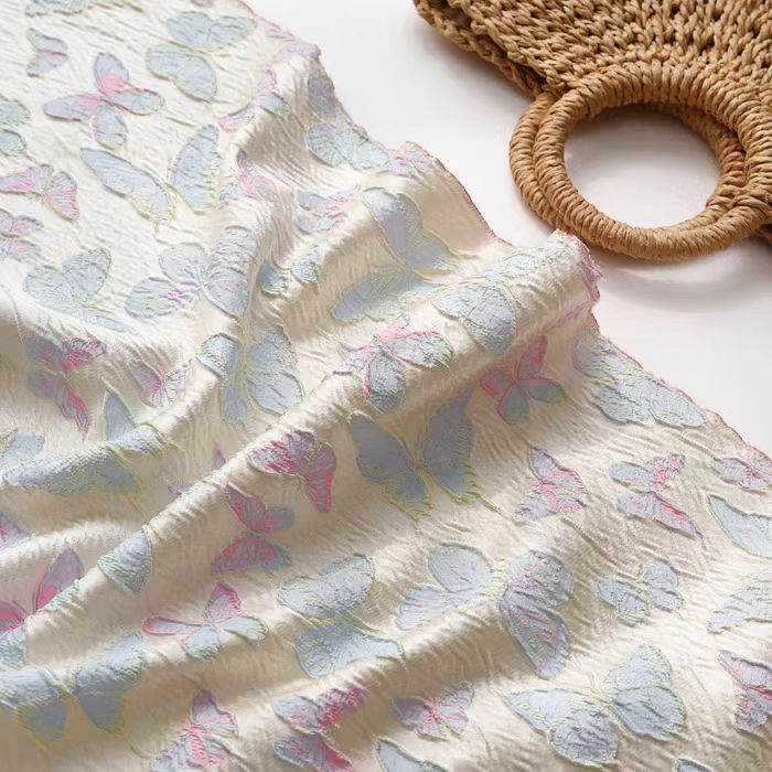 Charming Iridescent Butterfly Jacquard Fabric in Soft Cream - WonderlandByLilian