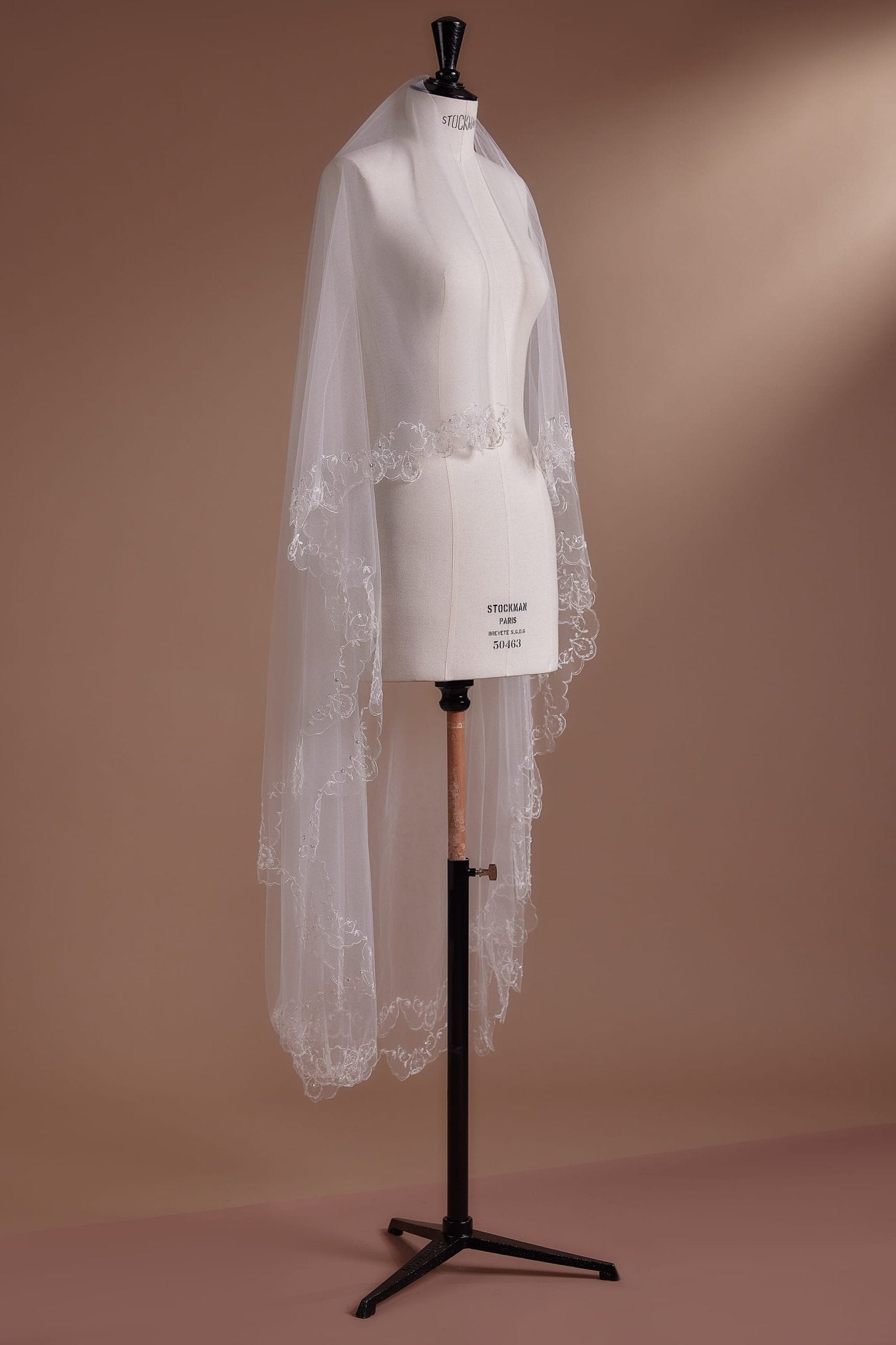 Charming Short Cathedral Veil with Lace Accents - WonderlandByLilian