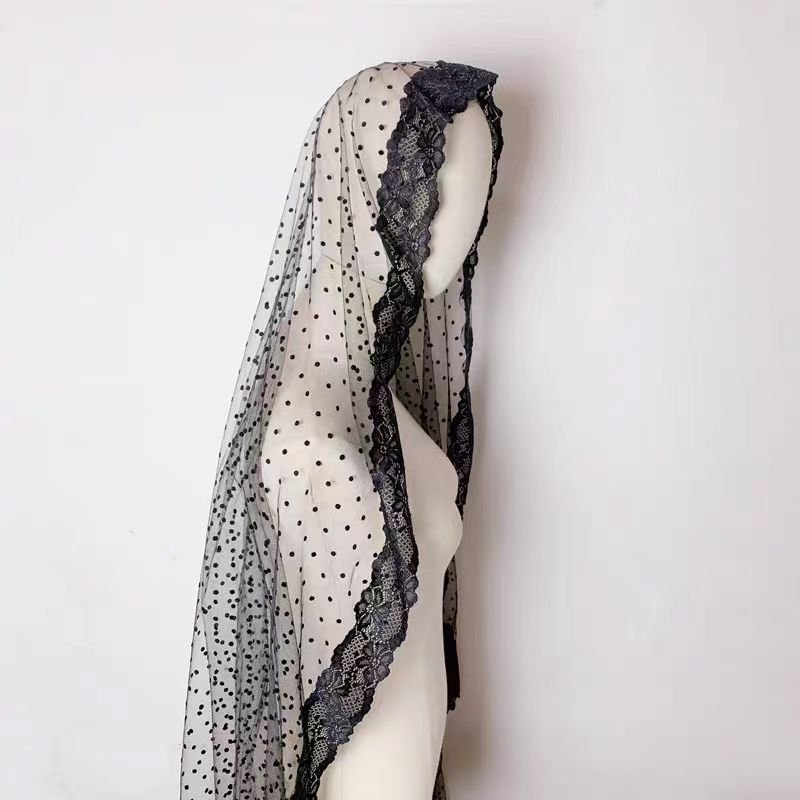 Chic Black Polka Dot Veil with Elegant Lace Edging - WonderlandByLilian