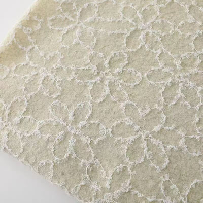 Chic Floral Embroidered Lace on Faux Wool Fabric in Soft Cream - WonderlandByLilian