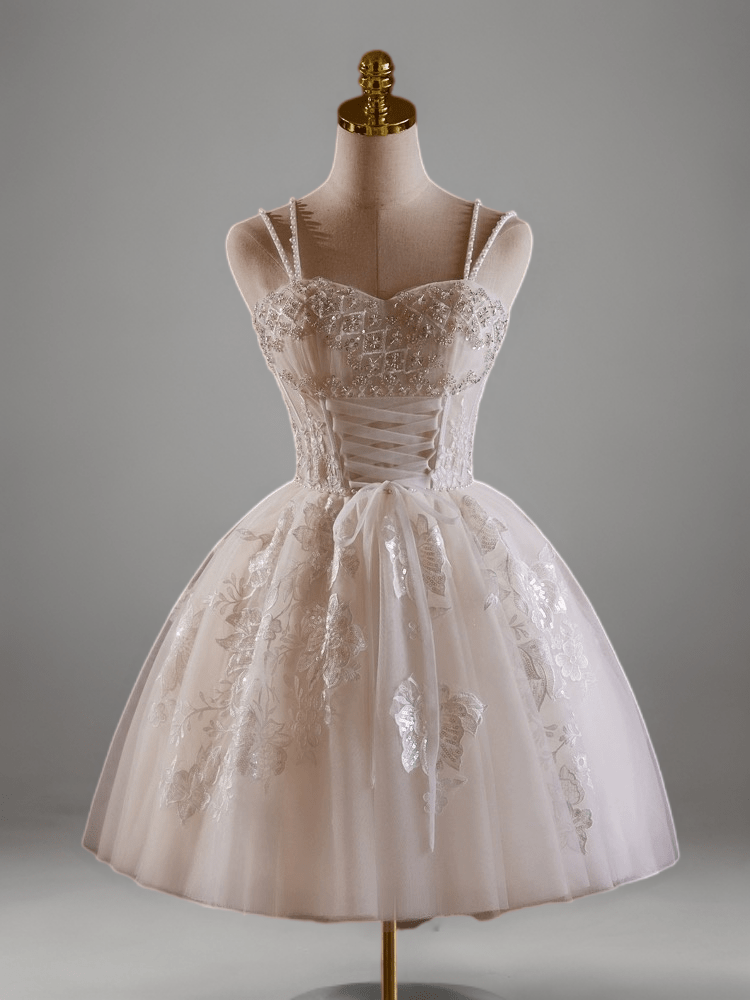Chic Short Lace Wedding Party Dress - Embellished Corset Tulle Bridal Dress Plus Size - WonderlandByLilian