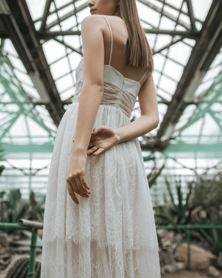 Chic Wedding Dress and Midi Wedding Dress with Lace - Spaghetti Strap Wedding Dress Plus Size - Amaris - WonderlandByLilian