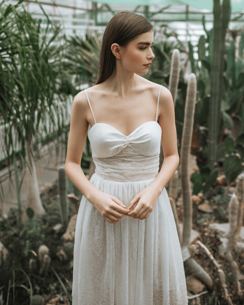 Chic Wedding Dress and Midi Wedding Dress with Lace - Spaghetti Strap Wedding Dress Plus Size - Amaris - WonderlandByLilian