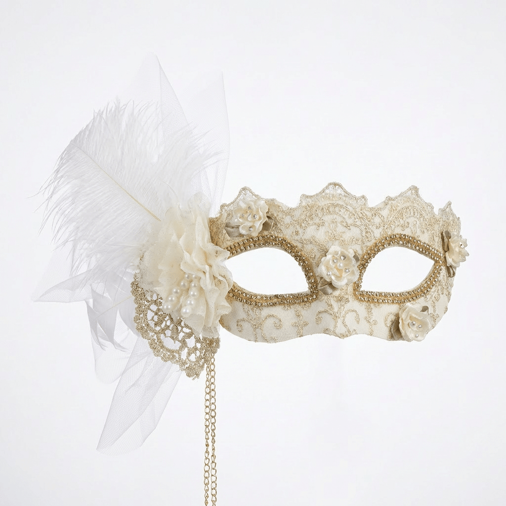 Clair & Obscur – Lace Feather Masquerade Mask - WonderlandByLilian