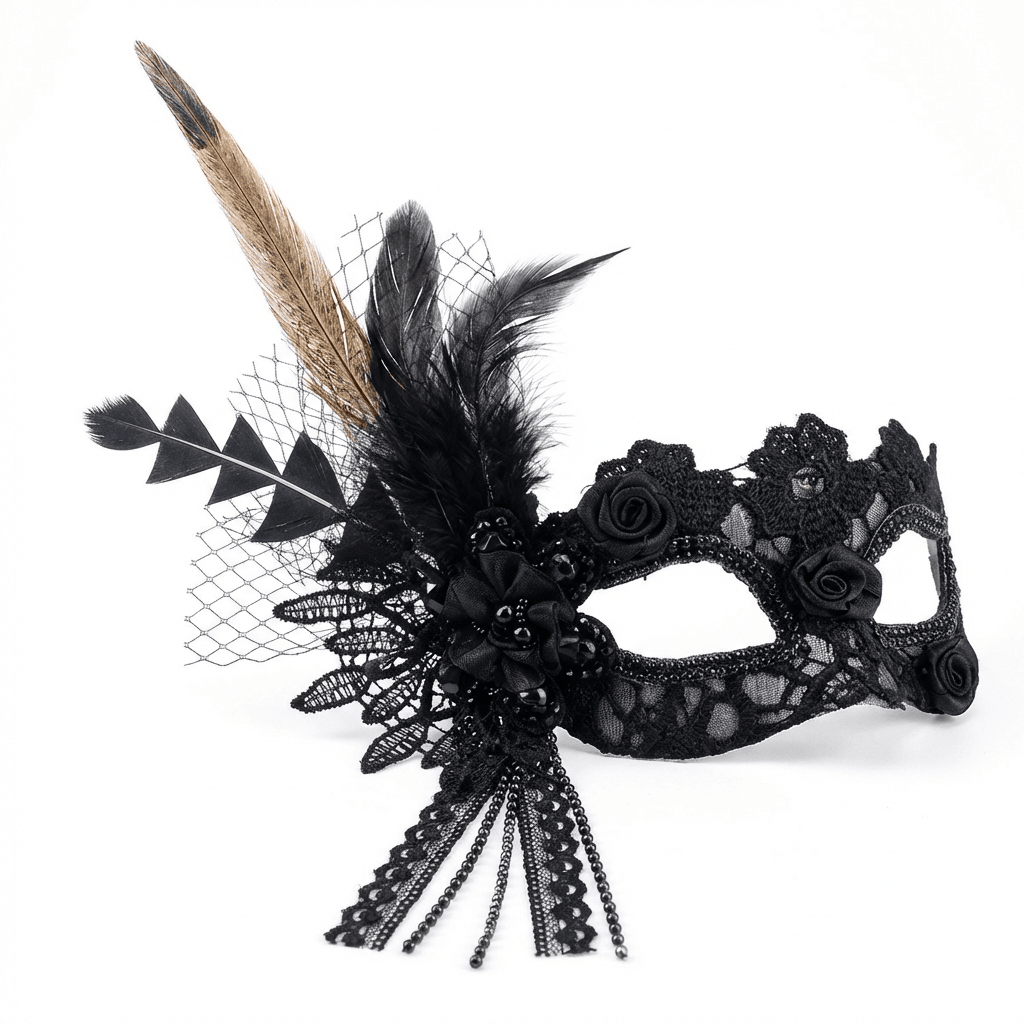 Clair & Obscur – Lace Feather Masquerade Mask - WonderlandByLilian