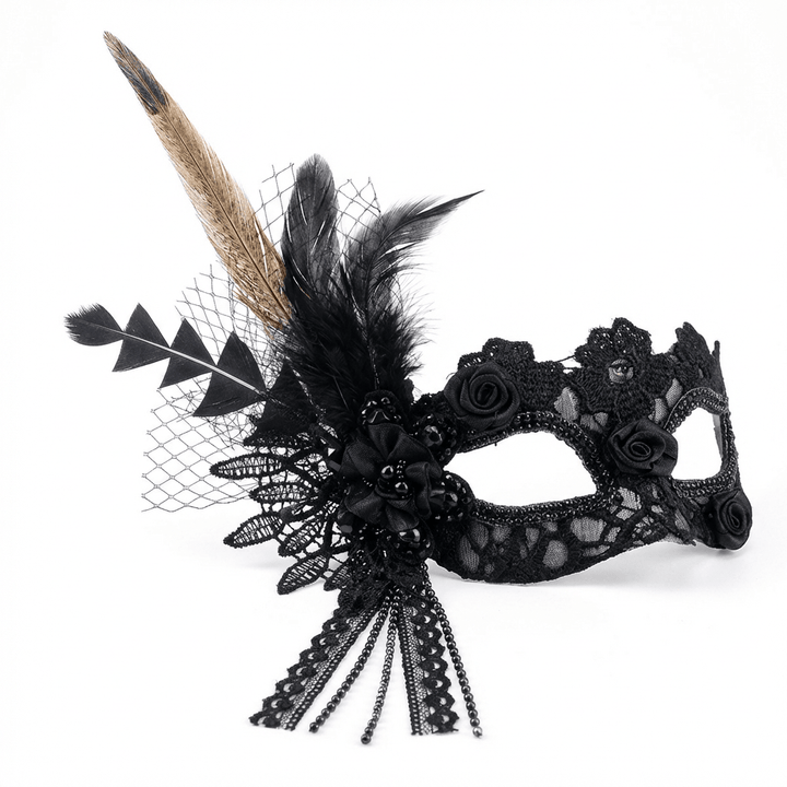 Clair & Obscur – Lace Feather Masquerade Mask - WonderlandByLilian