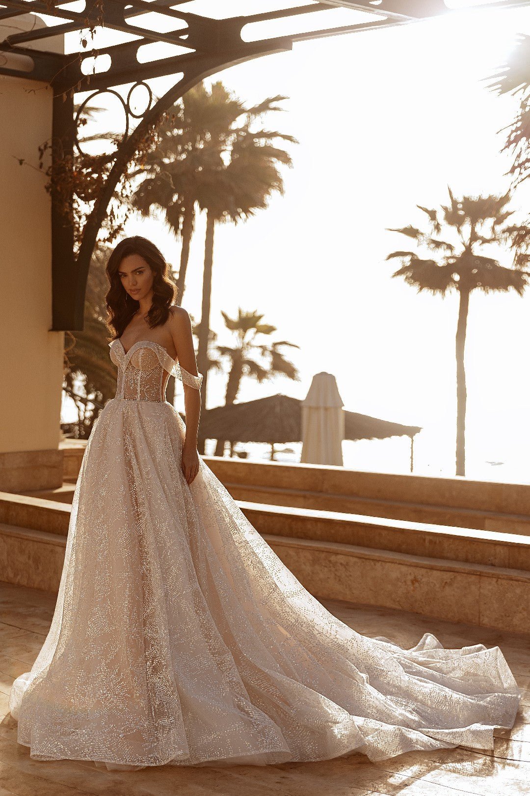 Ivory Sparkling Jeweled Ball Gown Wedding Dress with Off-Shoulder Lace Strap - Plus Size-Clarissa Size 18W Ivory Sparkling Jeweled Ball Gown Wedding Dress with Off-Shoulder Lace Strap - Plus Size-Clarissa Size 18W