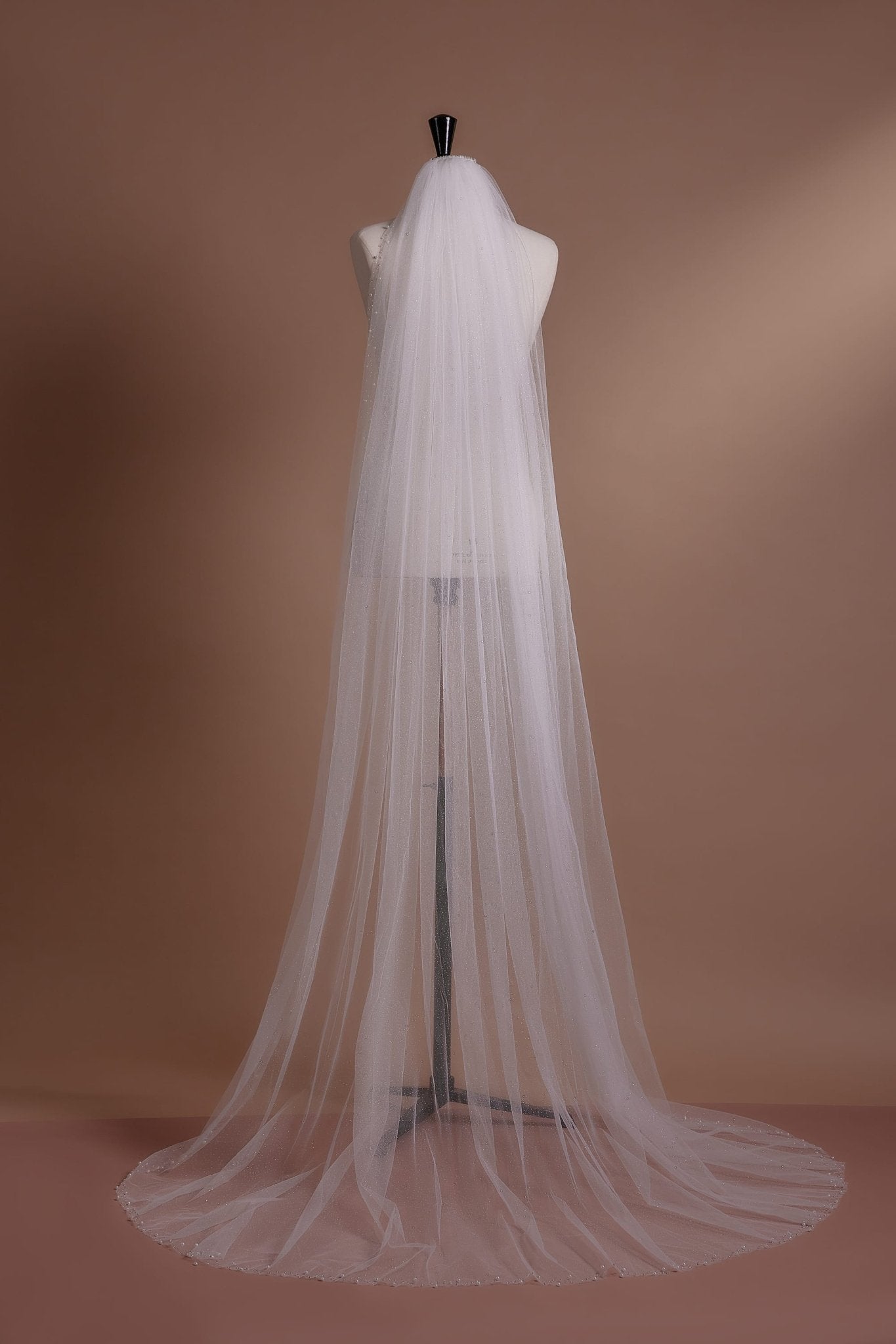 Classic Cathedral Veil with Delicate Beaded Edge and Soft Tulle Draping - WonderlandByLilian