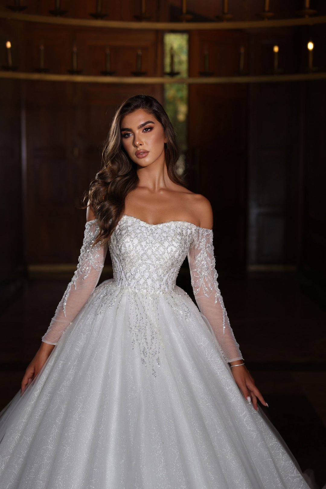 Classic Elegance Off-Shoulder Ball Gown Wedding Dress with Lace Detailing Plus Size - WonderlandByLilian