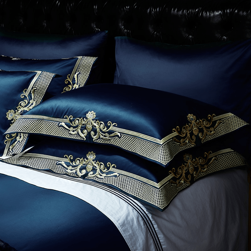 Cleopatra Dark Blue Luxury Egyptian Cotton Bedding Set - WonderlandByLilian