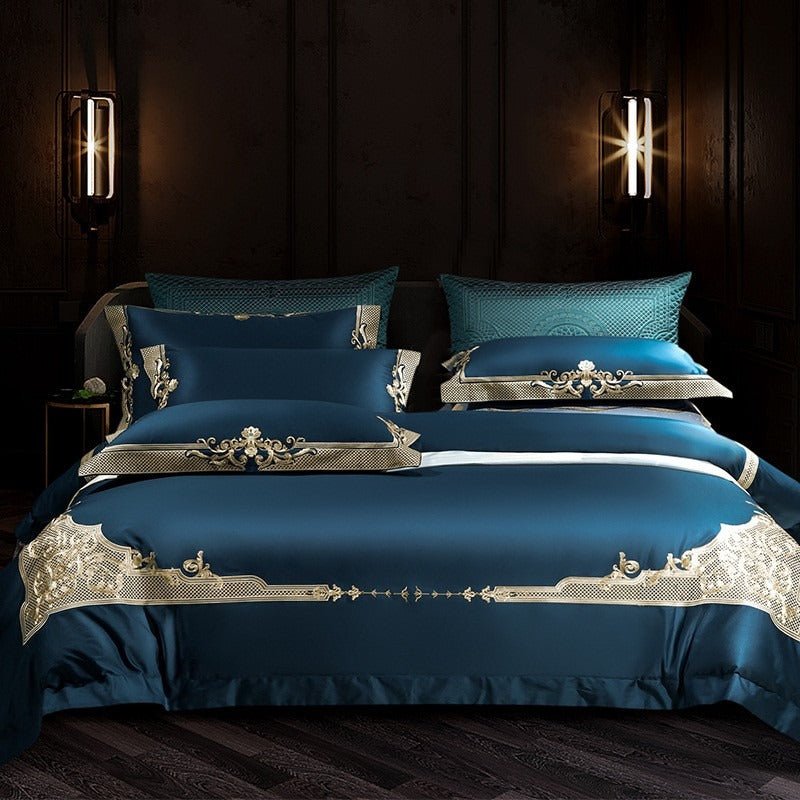 Cleopatra Dark Blue Luxury Egyptian Cotton Bedding Set - WonderlandByLilian