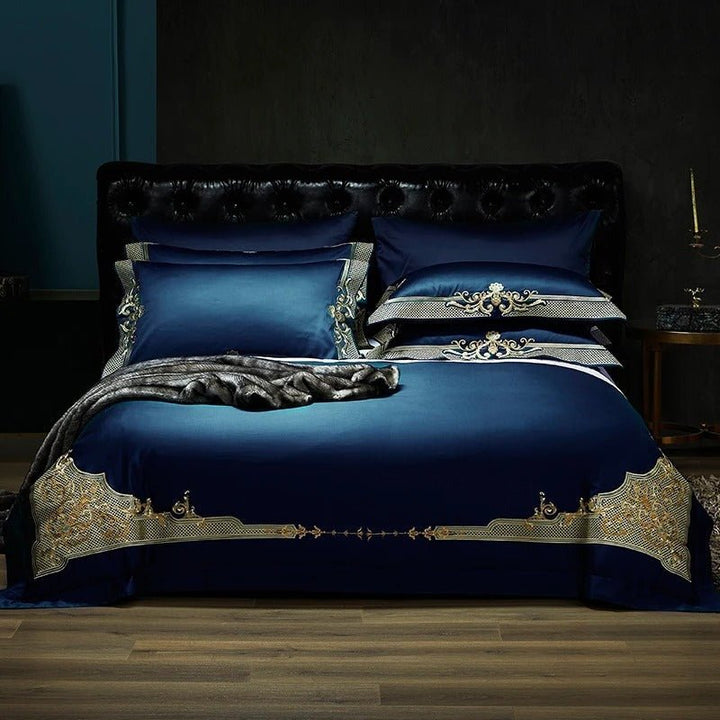 Cleopatra Dark Blue Luxury Egyptian Cotton Bedding Set - WonderlandByLilian