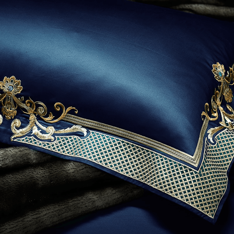 Cleopatra Dark Blue Luxury Egyptian Cotton Bedding Set - WonderlandByLilian