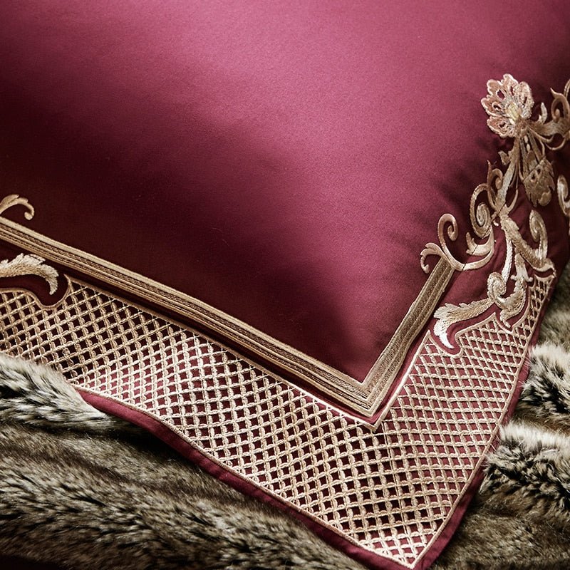 Cleopatra Puce Red Luxury Egyptian Cotton Bedding Set - WonderlandByLilian