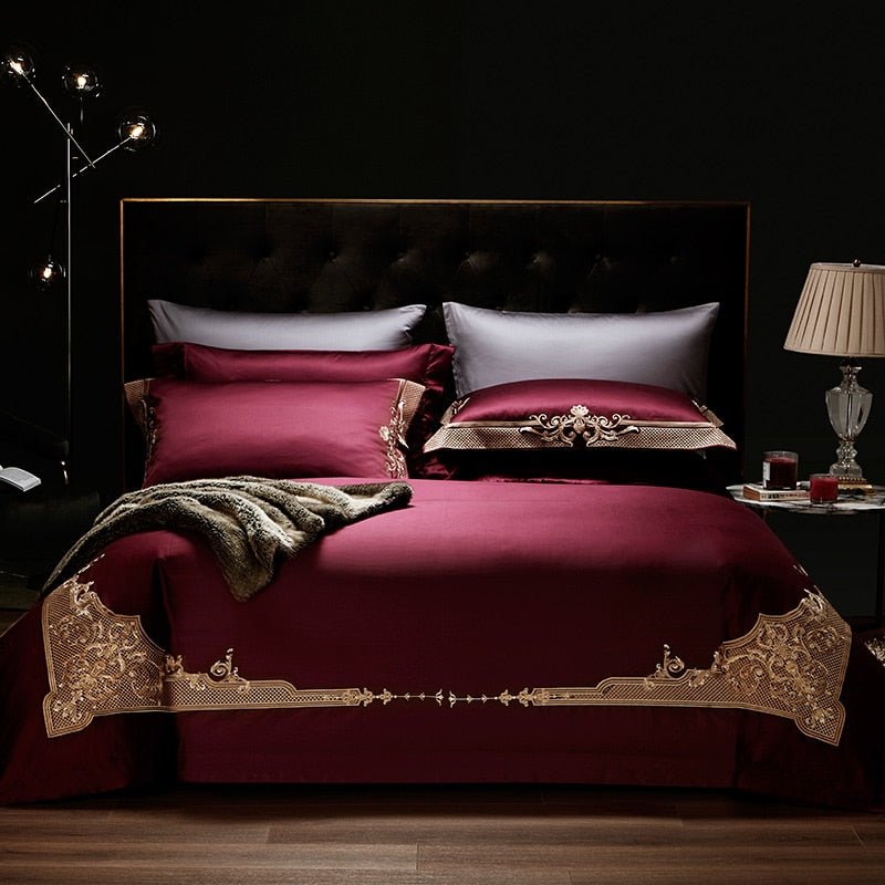 Cleopatra Puce Red Luxury Egyptian Cotton Bedding Set - WonderlandByLilian