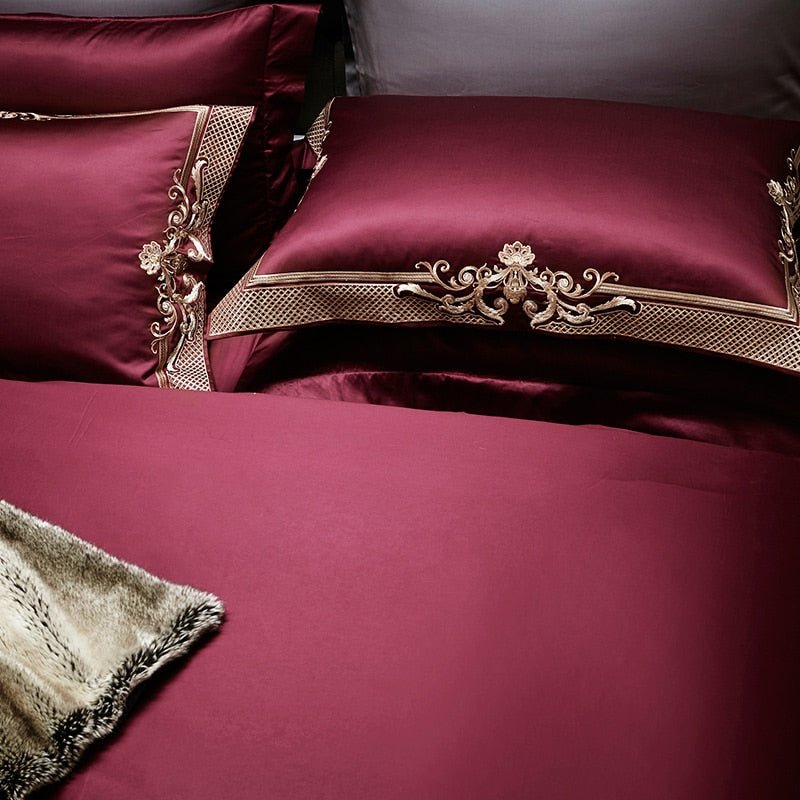 Cleopatra Puce Red Luxury Egyptian Cotton Bedding Set - WonderlandByLilian