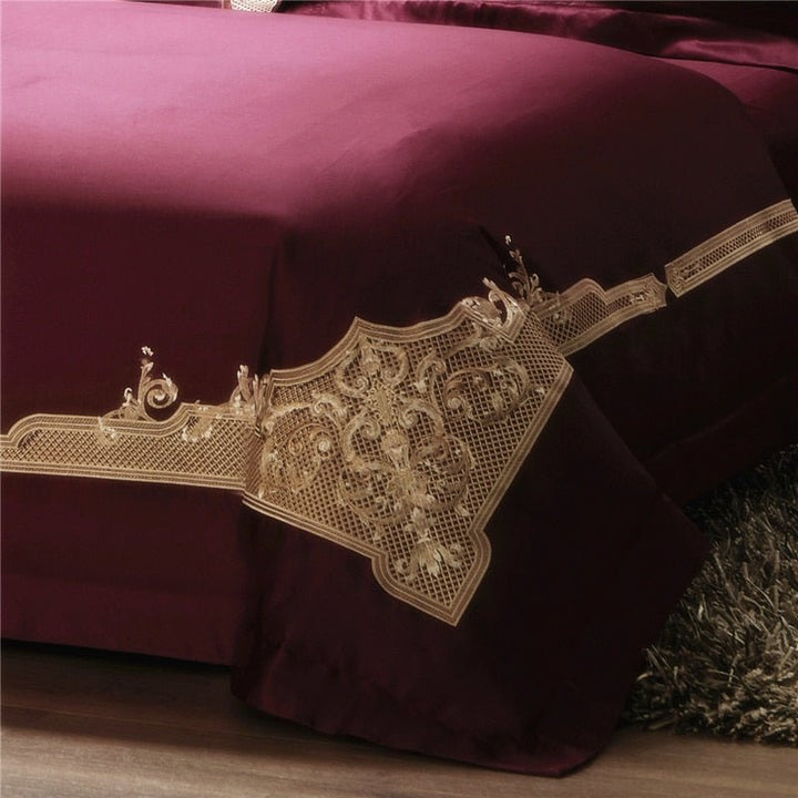 Cleopatra Puce Red Luxury Egyptian Cotton Bedding Set - WonderlandByLilian