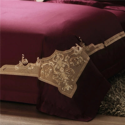 Cleopatra Puce Red Luxury Egyptian Cotton Bedding Set - WonderlandByLilian