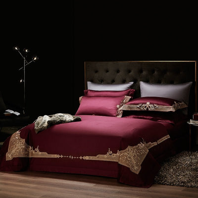 Cleopatra Puce Red Luxury Egyptian Cotton Bedding Set - WonderlandByLilian