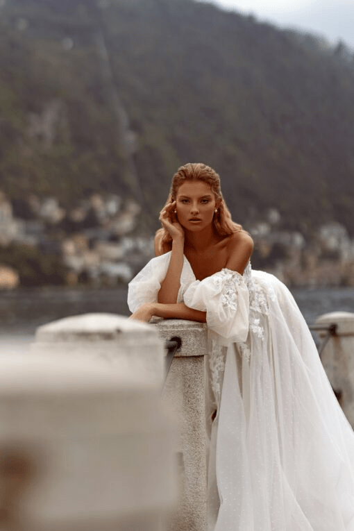 Convertible Wedding Dress - Floral Lace wedding Dress - Off Shoulder Wedding Dress with HIgh Slit Plus Size - WonderlandByLilian