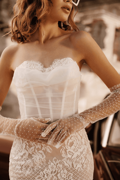 Convertible Wedding Dress - Lace Corset Back Wedding Dress - Mini Elopement Dress with Tulle Plus Size - NAOMI - WonderlandByLilian