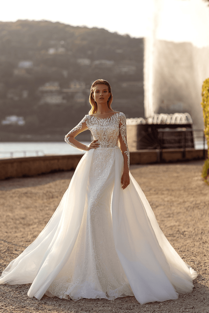 Convertible Wedding Dress - Long Sleeve Wedding Dress - Tulle Mermaid Wedding Gown Plus Size - WonderlandByLilian