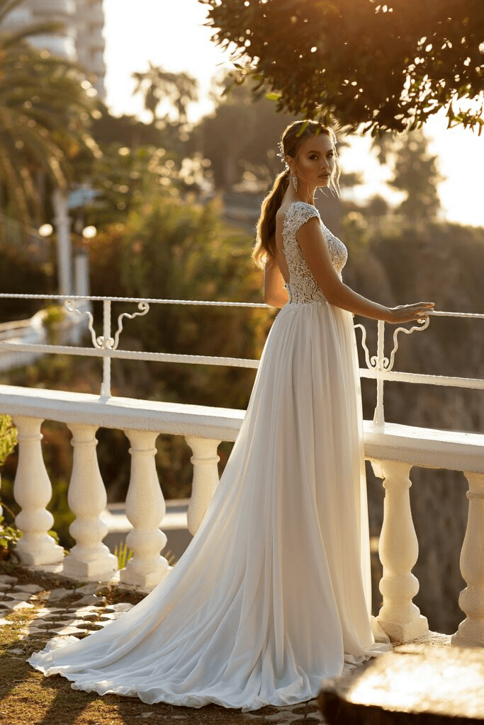 Convertible Wedding Gown with Cap Sleeves - V - Neck Wedding Dress - Aline Wedding Dress with Lace Sleeves Plus Size - WonderlandByLilian