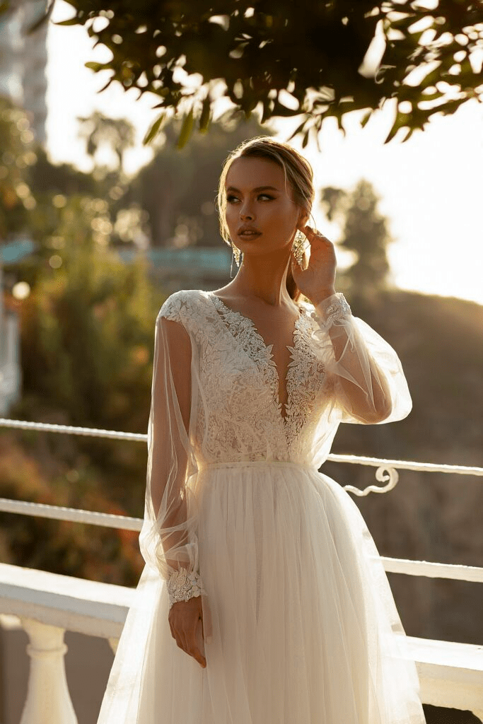 Convertible Wedding Gown with Cap Sleeves - V - Neck Wedding Dress - Aline Wedding Dress with Lace Sleeves Plus Size - WonderlandByLilian