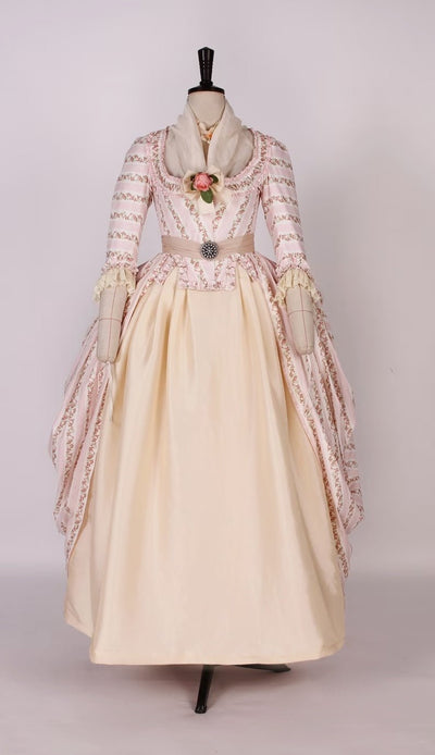Cream and Pink Floral Rococo Dress with Vintage Lace Detailing – Victorian Splendor Ball Gown Plus Size - WonderlandByLilian