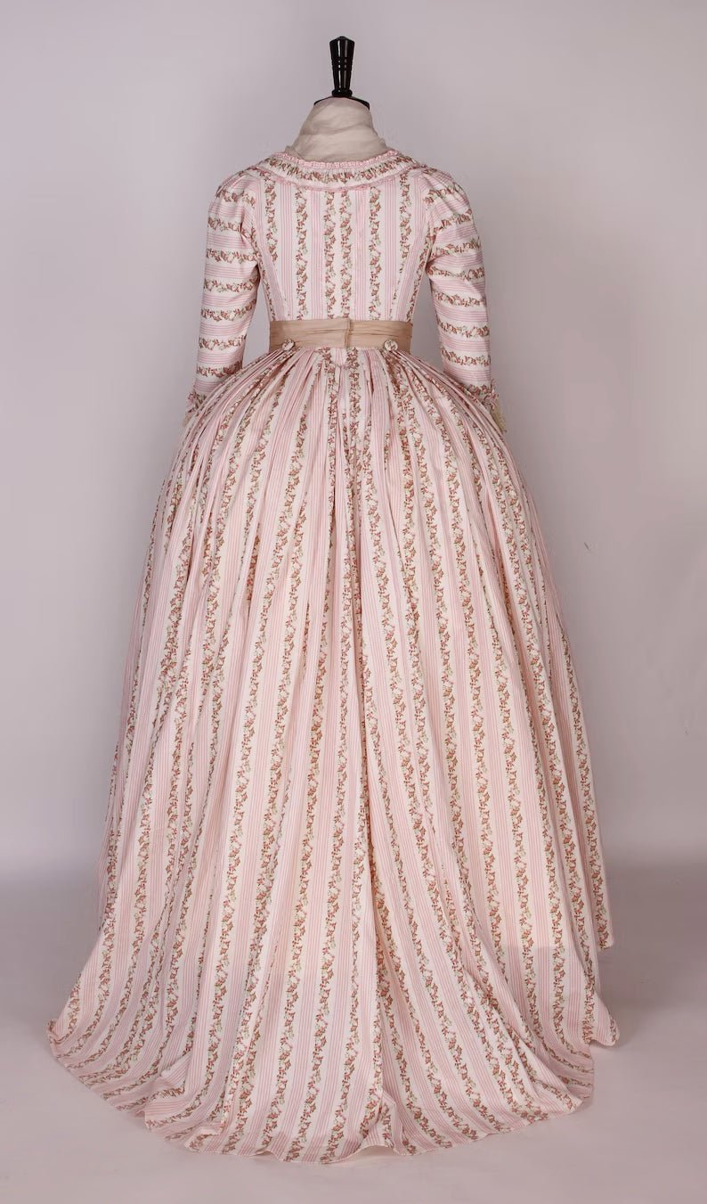 Cream and Pink Floral Rococo Dress with Vintage Lace Detailing – Victo ...