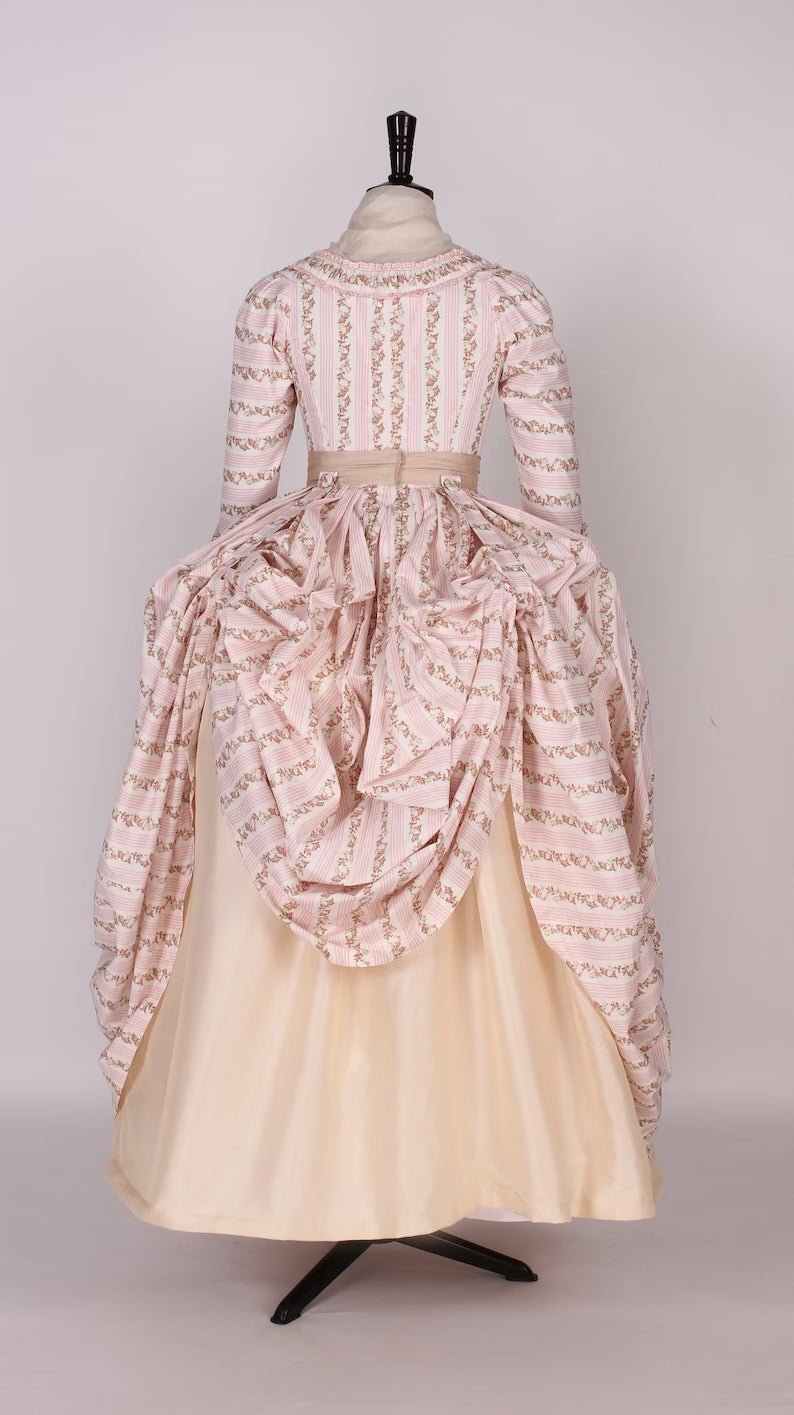 Cream and Pink Floral Rococo Dress with Vintage Lace Detailing – Victo ...