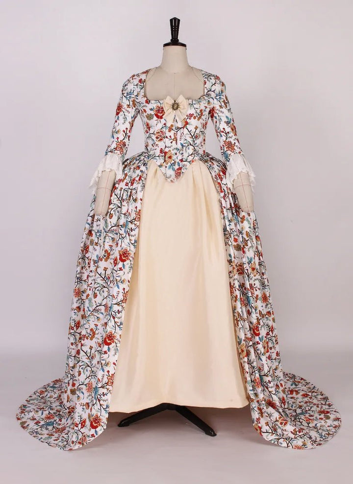 Cream Elegance with Nature's Palette Victorian Ball Gown - Garden Tapestry Floral Rococo Dress Plus Size - WonderlandByLilian