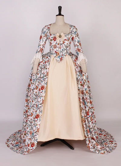 Cream Elegance with Nature's Palette Victorian Ball Gown - Garden Tapestry Floral Rococo Dress Plus Size - WonderlandByLilian