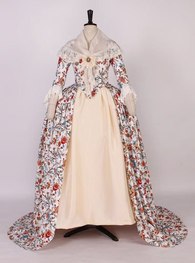 Cream Elegance with Nature's Palette Victorian Ball Gown - Garden Tapestry Floral Rococo Dress Plus Size - WonderlandByLilian