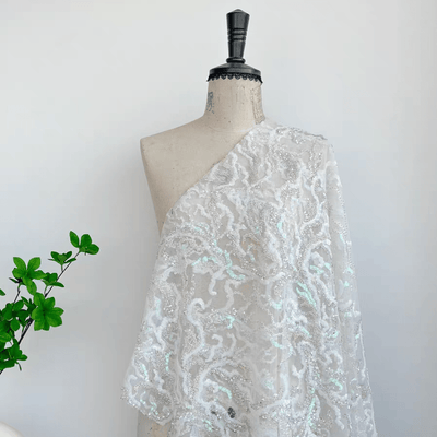 Cream Embroidered Tulle with Sequins Fabric - WonderlandByLilian