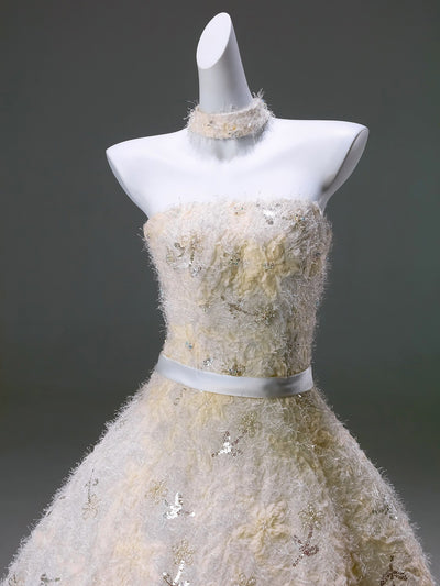 Cream Floral Strapless Wedding Dress - Cream Ball Gown with Corset Plus Size - WonderlandByLilian