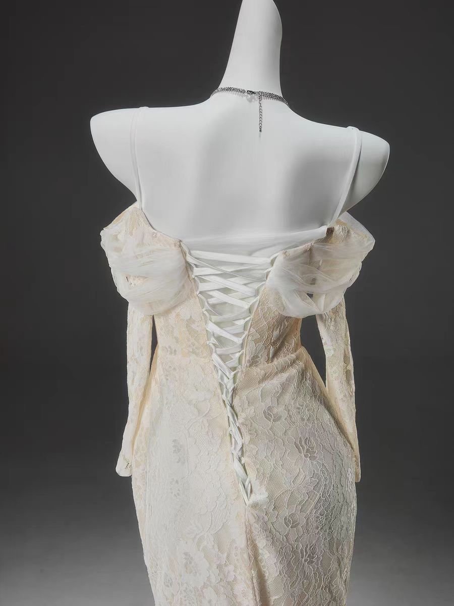 Cream White Lace Off-the-Shoulder Evening Gown with Sheer Overlay - Plus Size Size 24W / Cream Cream White Lace Off-the-Shoulder Evening Gown with Sheer Overlay - Plus Size Size 24W / Cream
