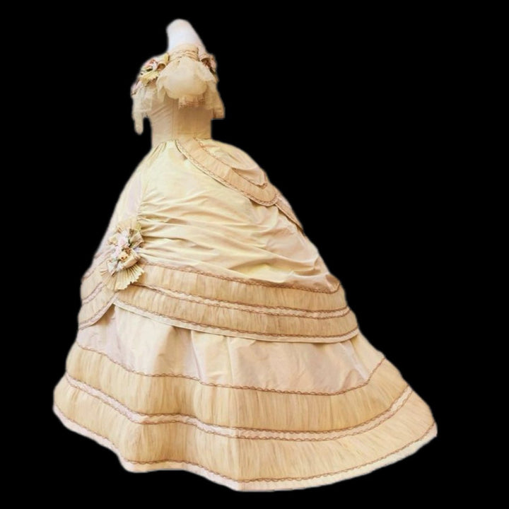 Cream Yellow Floral Rococo Ball Gown with Regal Elegance – Vintage Lace Embellished Baroque Style Dress - Victorian Dress Plus Size - WonderlandByLilian