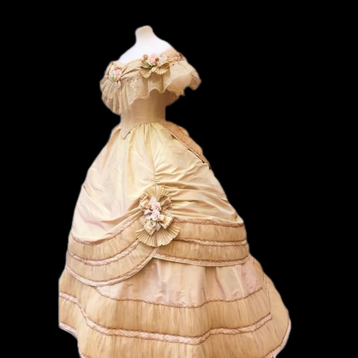 Cream Yellow Floral Rococo Ball Gown with Regal Elegance – Vintage Lac ...