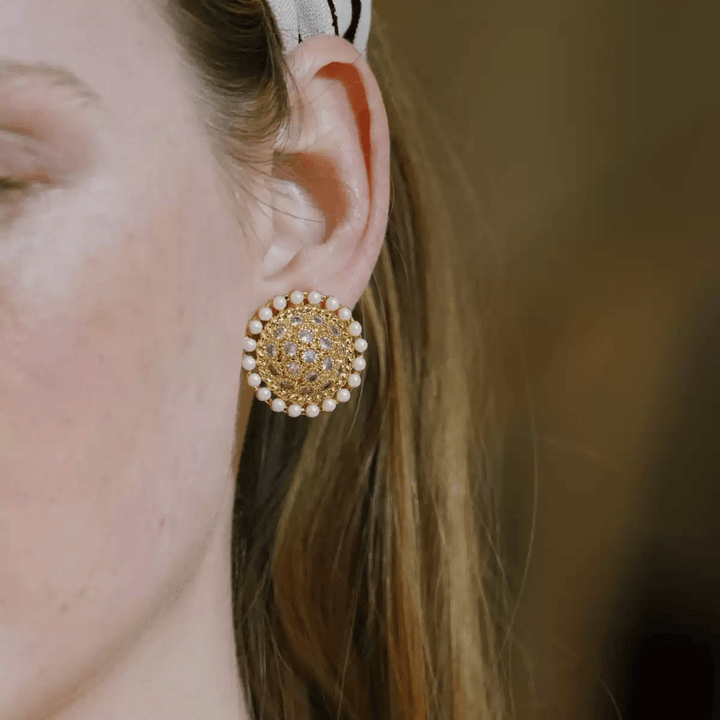 Crown of Hera – Handmade Vintage Pearl and Crystal Earrings – Hera - WonderlandByLilian