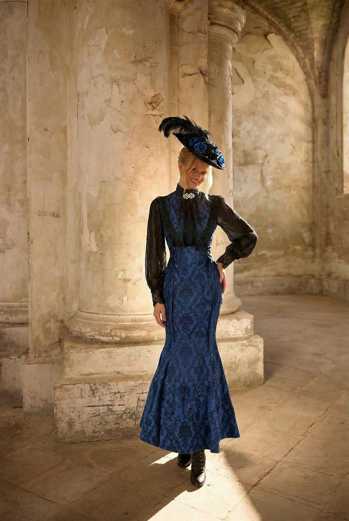 Gothic Purple and Black Lolita Victorian Mermaid Dress with Bow Design Plus Size