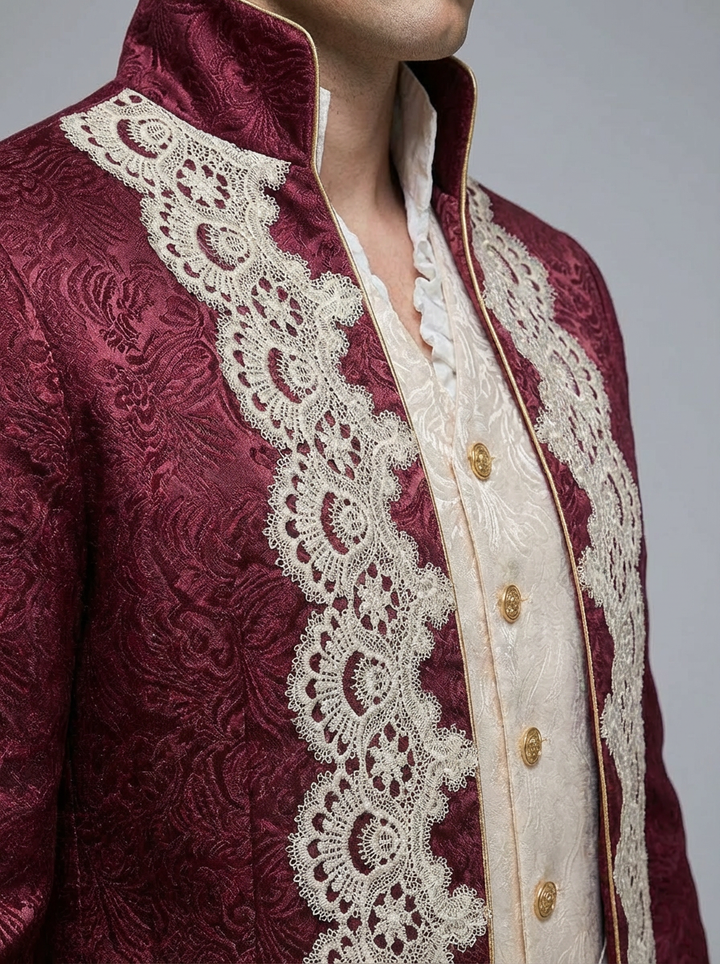 Bridgerton Inspired Tailor Made Men's Plus Size British Vintage Gothic Jacquard Tailcoat with Lace Embroidery