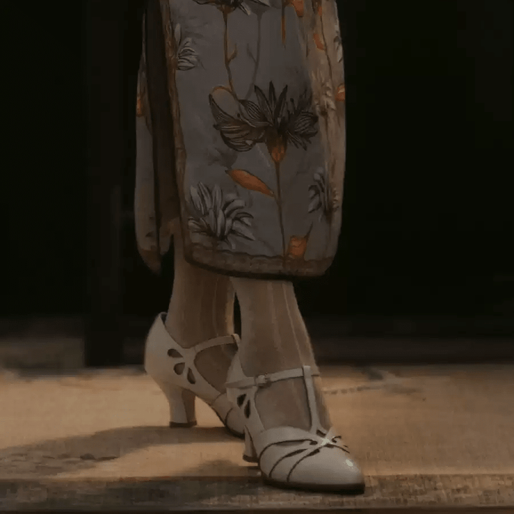 "Dancing Lights" – Handmade White Vintage Leather T - Strap Heels - WonderlandByLilian