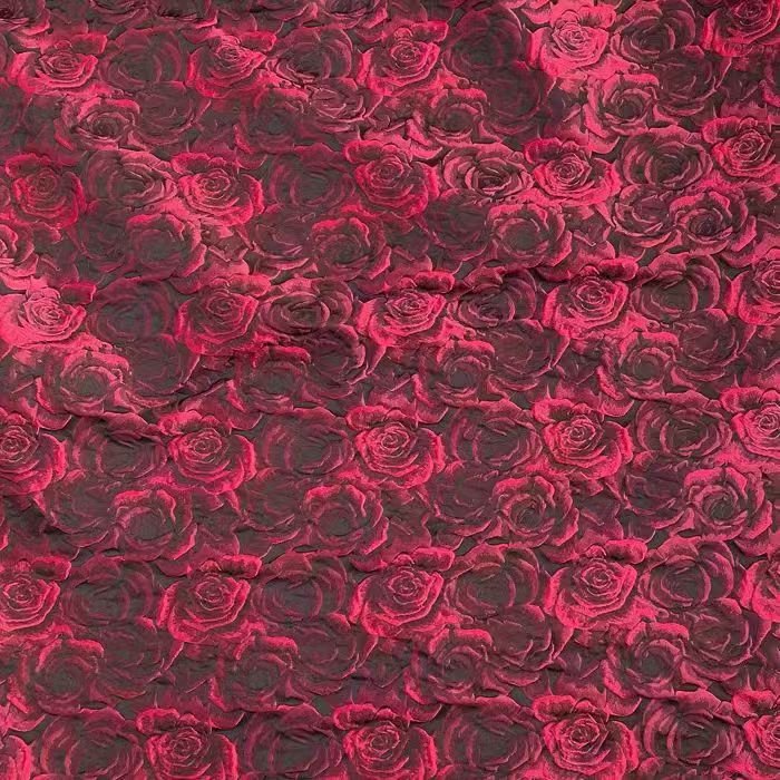 Dark Red 3D Embossed Jacquard Fabric with Rose Pattern for Women's Dresses and Cheongsam - WonderlandByLilian