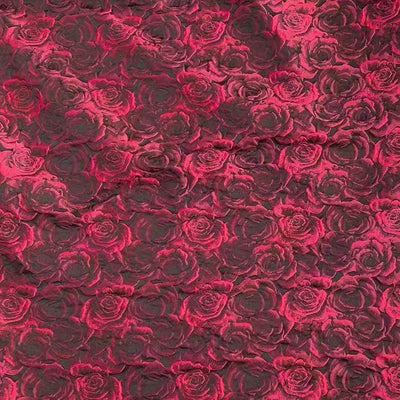 Dark Red 3D Embossed Jacquard Fabric with Rose Pattern for Women's Dresses and Cheongsam - WonderlandByLilian