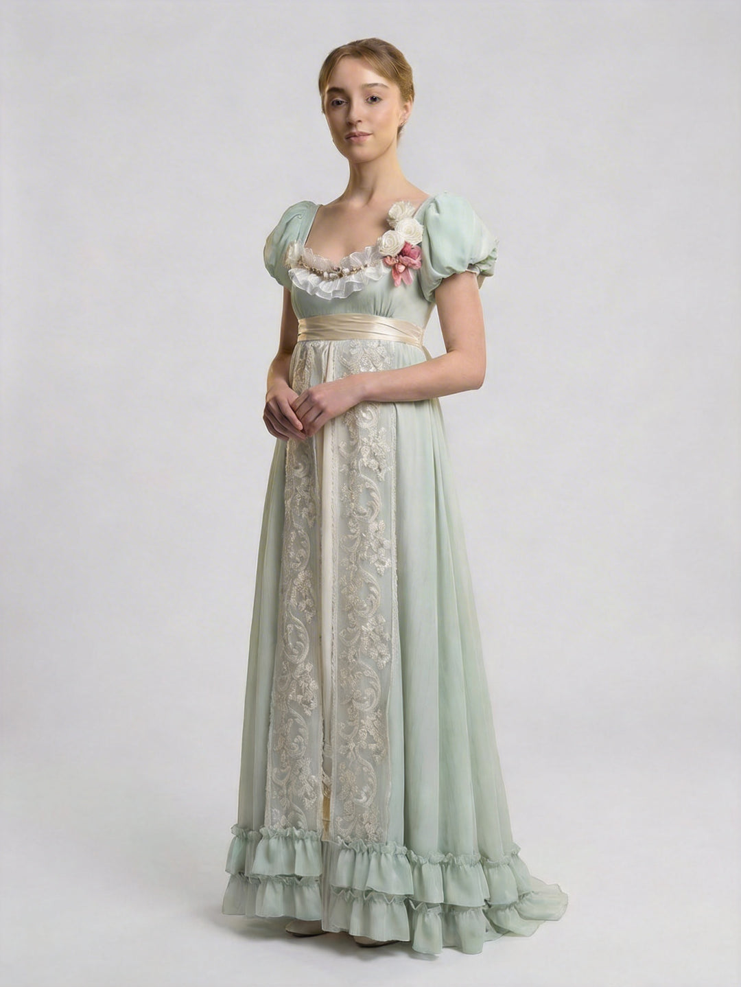 Regency Era Vintage Sage Green Empire Waist Dress Bridgerton Inspire WonderlandByLilian Regency Era Vintage Sage Green Empire Waist Dress Bridgerton Inspire WonderlandByLilian
