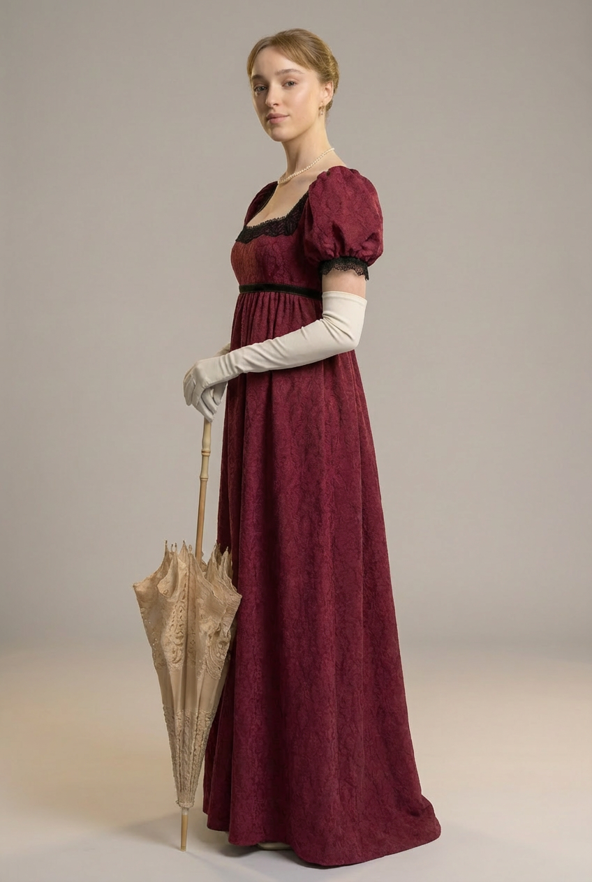 Gothic Regency Era Burgundy Dress Plus Size - Empire Waist Ball Gown - Empire Waist Dress - Custom Made