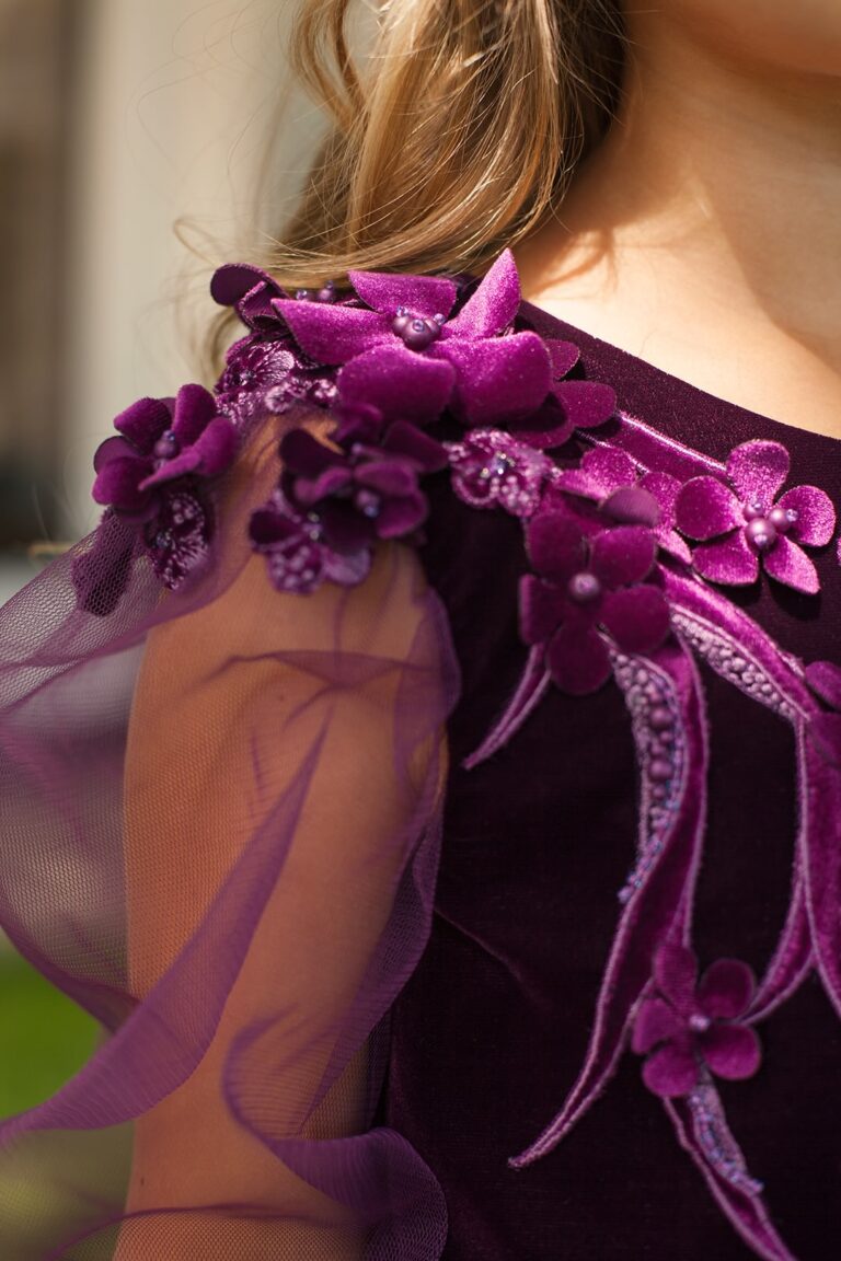 Deep Purple Velvet Plus Size Girl’s Dress – Jasmine Elegant Midi Party Gown with Tulle Sleeves and 3D Floral Appliqués for Special Occasions 9-10Y Deep Purple Velvet Plus Size Girl’s Dress – Jasmine Elegant Midi Party Gown with Tulle Sleeves and 3D Floral Appliqués for Special Occasions 9-10Y
