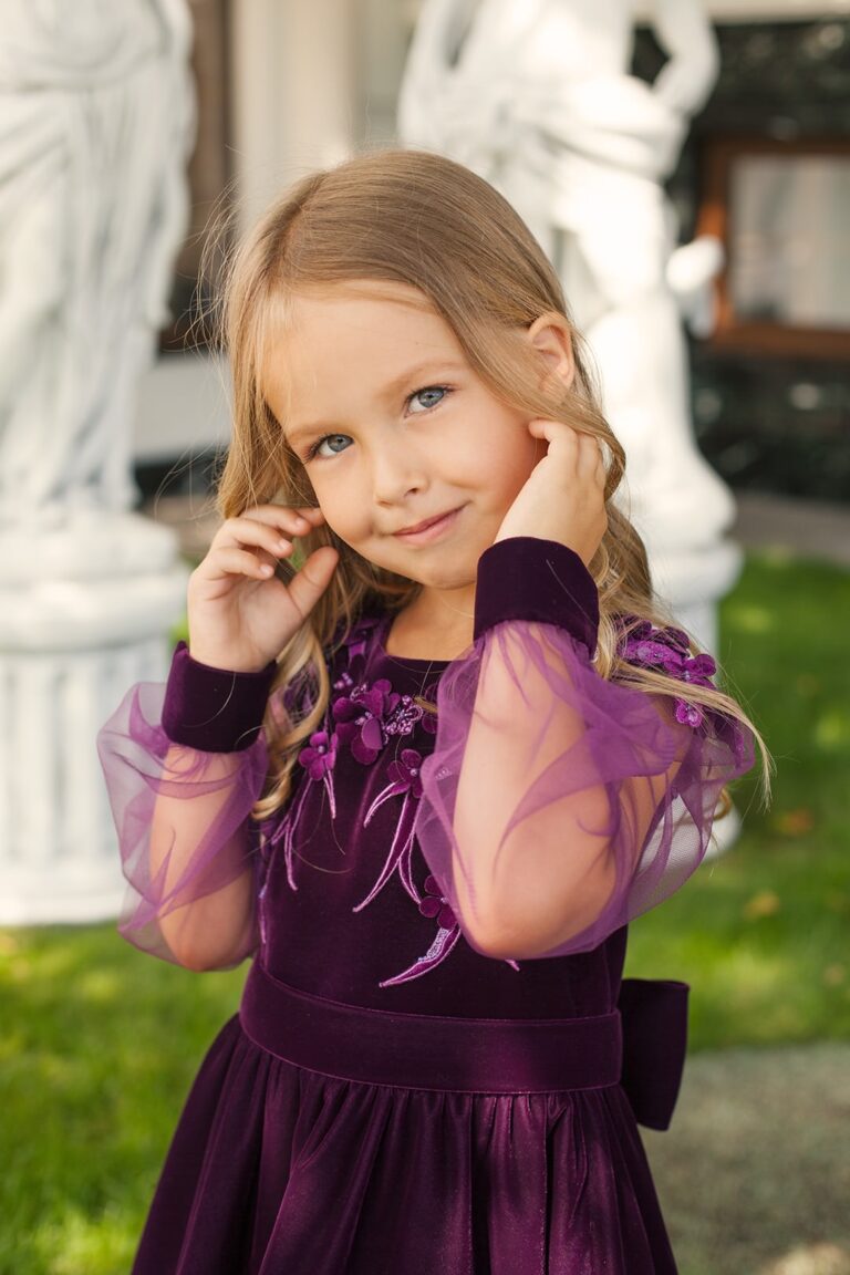 Deep Purple Velvet Plus Size Girl’s Dress – Jasmine Elegant Midi Party Gown with Tulle Sleeves and 3D Floral Appliqués for Special Occasions 9-10Y Deep Purple Velvet Plus Size Girl’s Dress – Jasmine Elegant Midi Party Gown with Tulle Sleeves and 3D Floral Appliqués for Special Occasions 9-10Y