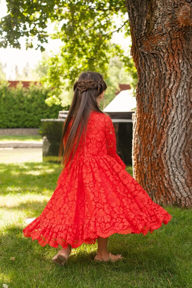 Deep Red Macram Lace Plus Size Girls Dress Merida Long Sleeve Floral Maxi Party Gown for Special Occasions Deep Red Macram Lace Plus Size Girls Dress Merida Long Sleeve Floral Maxi Party Gown for Special Occasions
